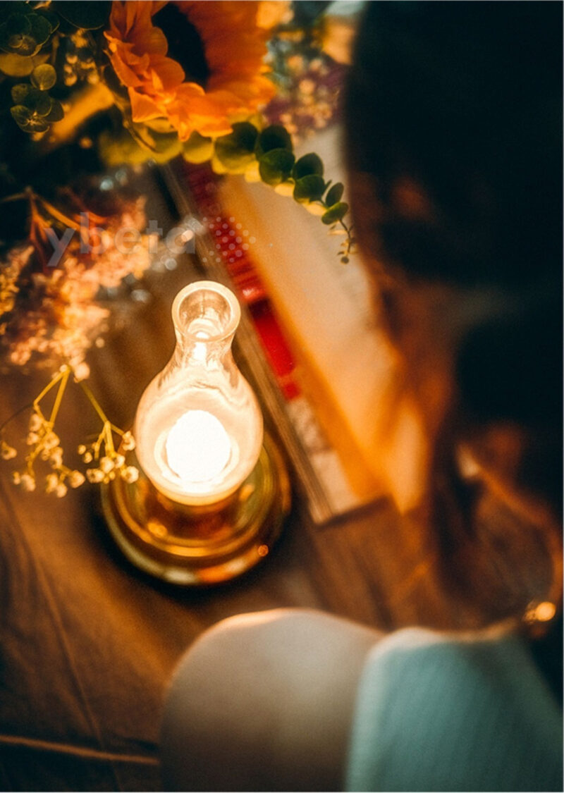 Vintage Brass Rechargeable Oil Lamp – LED Candlelight Night Lamp