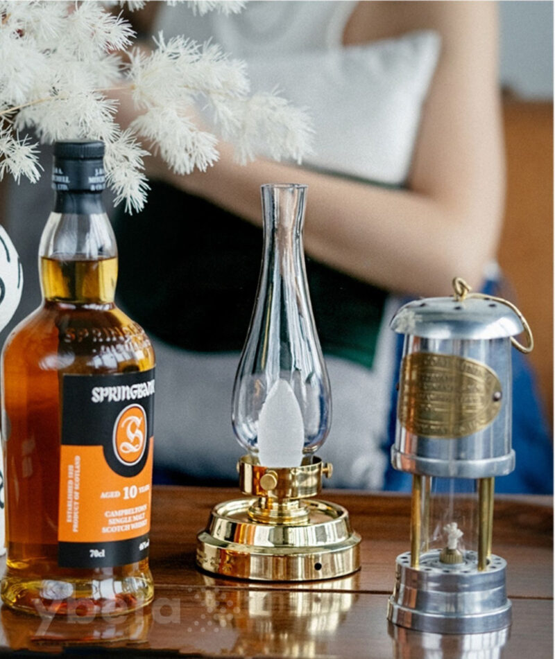 Vintage Brass Rechargeable Oil Lamp – LED Candlelight Night Lamp