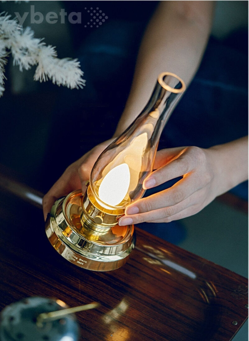 Vintage Brass Rechargeable Oil Lamp – LED Candlelight Night Lamp