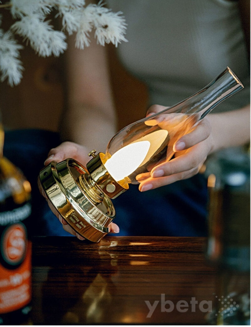Vintage Brass Rechargeable Oil Lamp – LED Candlelight Night Lamp