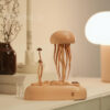 Kinetic Wooden Jellyfish Sculpture – Handmade Moving Desk Art for Ocean Lovers