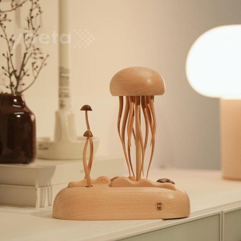 Jellyfish_Sculpture_x Kinetic Wooden Jellyfish Sculpture – Handmade Moving Desk Art for Ocean Lovers